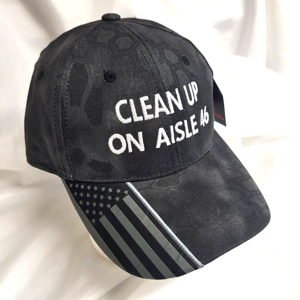 Clean Up On Aisle 46 Cap New with Tags Unisex Black Flag design